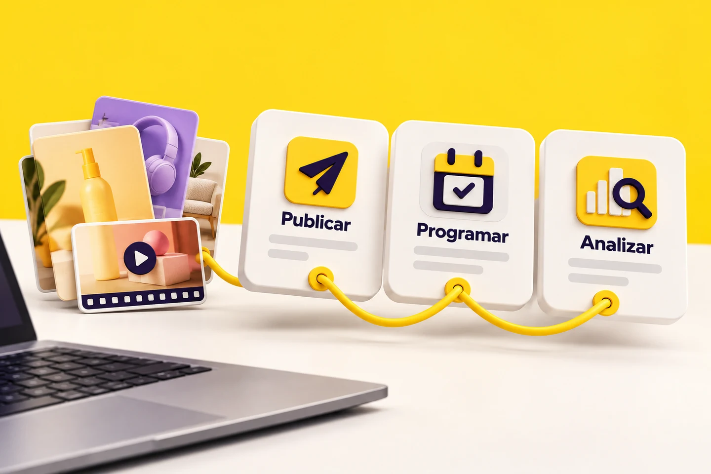 Material publicitario preparado conectado con publicar, programar y analizar Material publicitario preparado conectado con publicar, programar y analizar